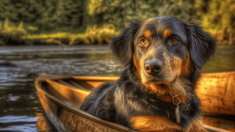 dog in canoe