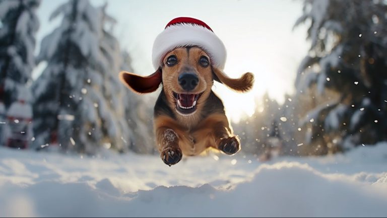 Dog with Santa hat