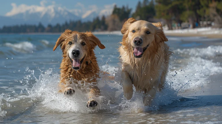 Codyransom realistic photo of dogs playing at kiva beach lake t 2ec1785b a73f 48be 997b 4558ab49e6fa